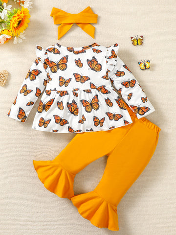 Butterfly Print Top and Pants Set Trendsi