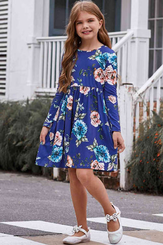 Girls Floral Long Sleeve Dress with Pockets Trendsi