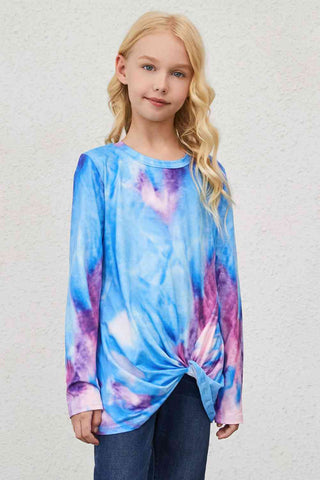 Girls Tie-Dye Twist Front Long Sleeve Top Trendsi