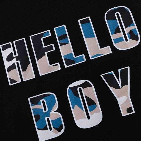 HELLO BOY Graphic Tee and Camouflage Shorts Set Trendsi