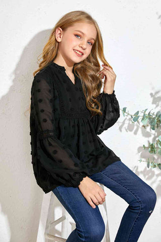 Girls Swiss Lace Notched Blouse Trendsi