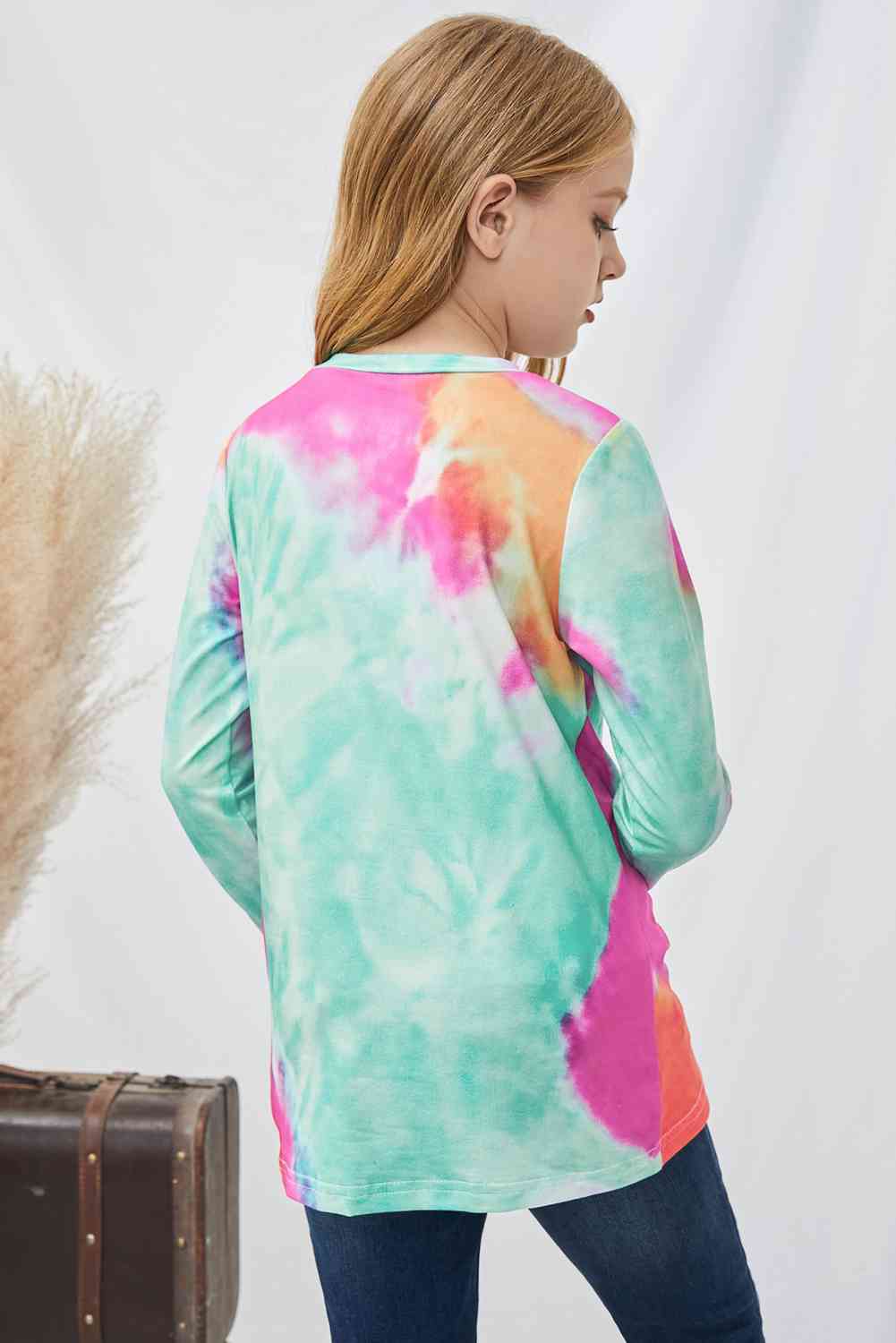 Girls Tie-Dye Twist Front Long Sleeve Top Trendsi