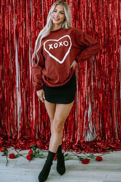 Valentine's Day Heart Graphic Sweatshirt Trendsi