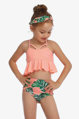 Botanical Print Crisscross Ruffled Two-Piece Swim Set Trendsi