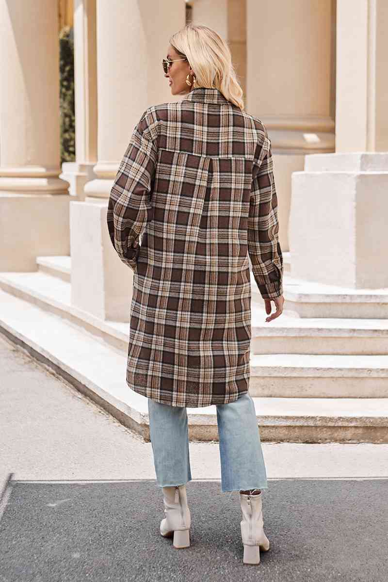 Plaid Collared Neck Long Sleeve Coat Fashion Boss 21