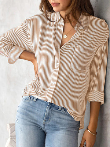 Striped Collared Neck Shirt with Pocket Trendsi