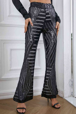 Double Take Sequin High Waist Flared Pants Fashion Boss 21
