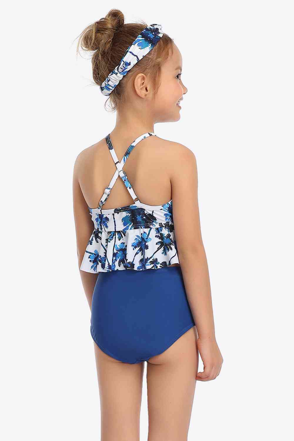 Botanical Print Crisscross Ruffled Two-Piece Swim Set Trendsi