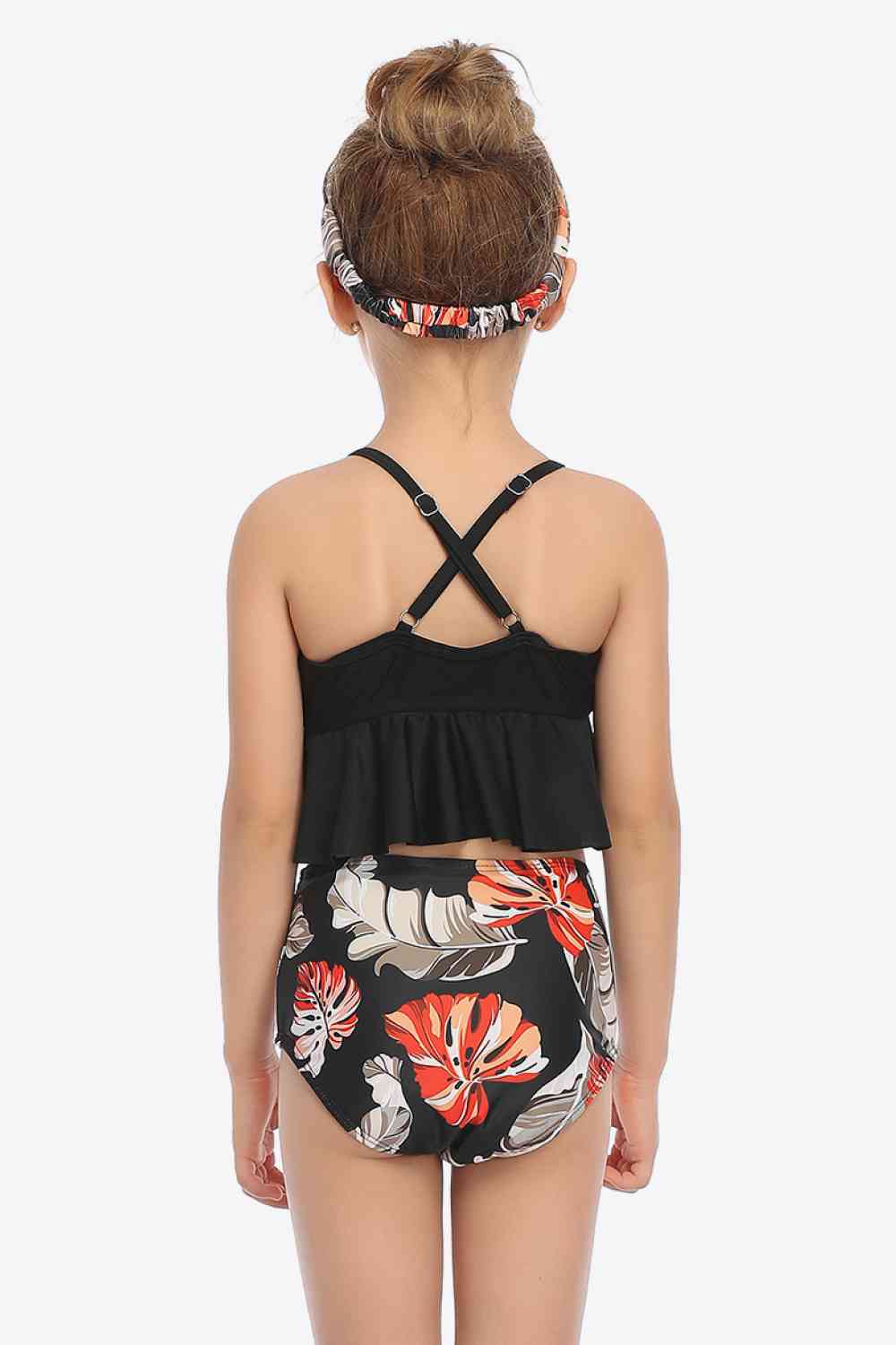 Botanical Print Crisscross Ruffled Two-Piece Swim Set Trendsi