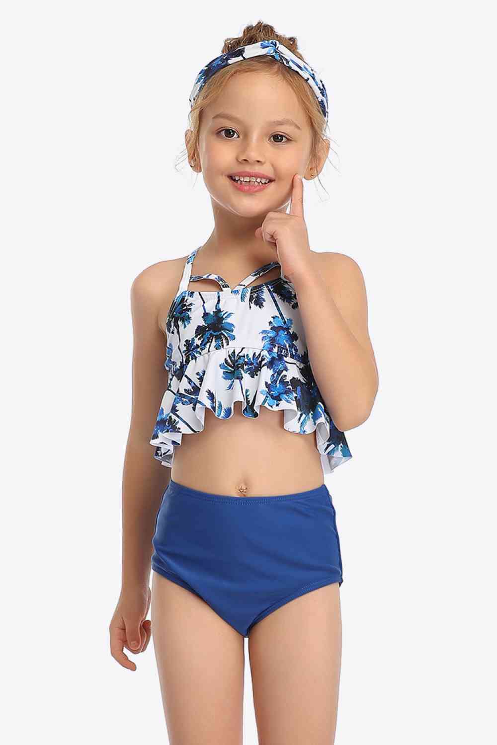 Botanical Print Crisscross Ruffled Two-Piece Swim Set Trendsi