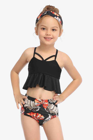 Botanical Print Crisscross Ruffled Two-Piece Swim Set Trendsi