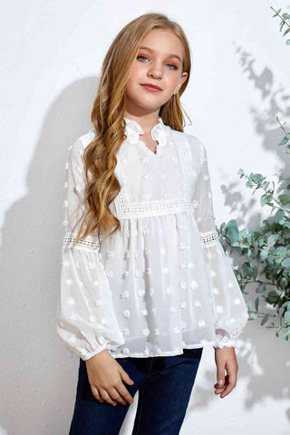 Girls Swiss Lace Notched Blouse Trendsi