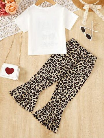 BESTIE Round Neck T-Shirt and Leopard Pants Set Trendsi