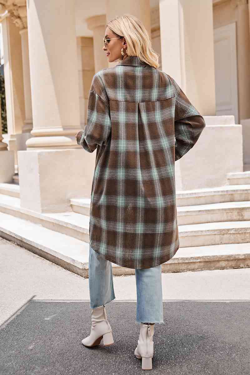 Plaid Collared Neck Long Sleeve Coat Fashion Boss 21