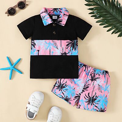 Tropical Short Sleeve Top and Shorts Set Trendsi