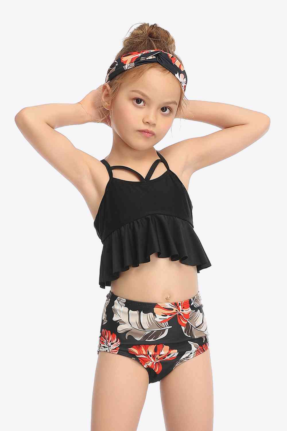 Botanical Print Crisscross Ruffled Two-Piece Swim Set Trendsi