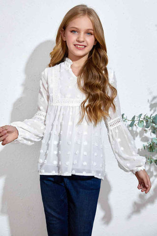 Girls Swiss Lace Notched Blouse Trendsi