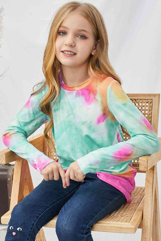 Girls Tie-Dye Twist Front Long Sleeve Top Trendsi