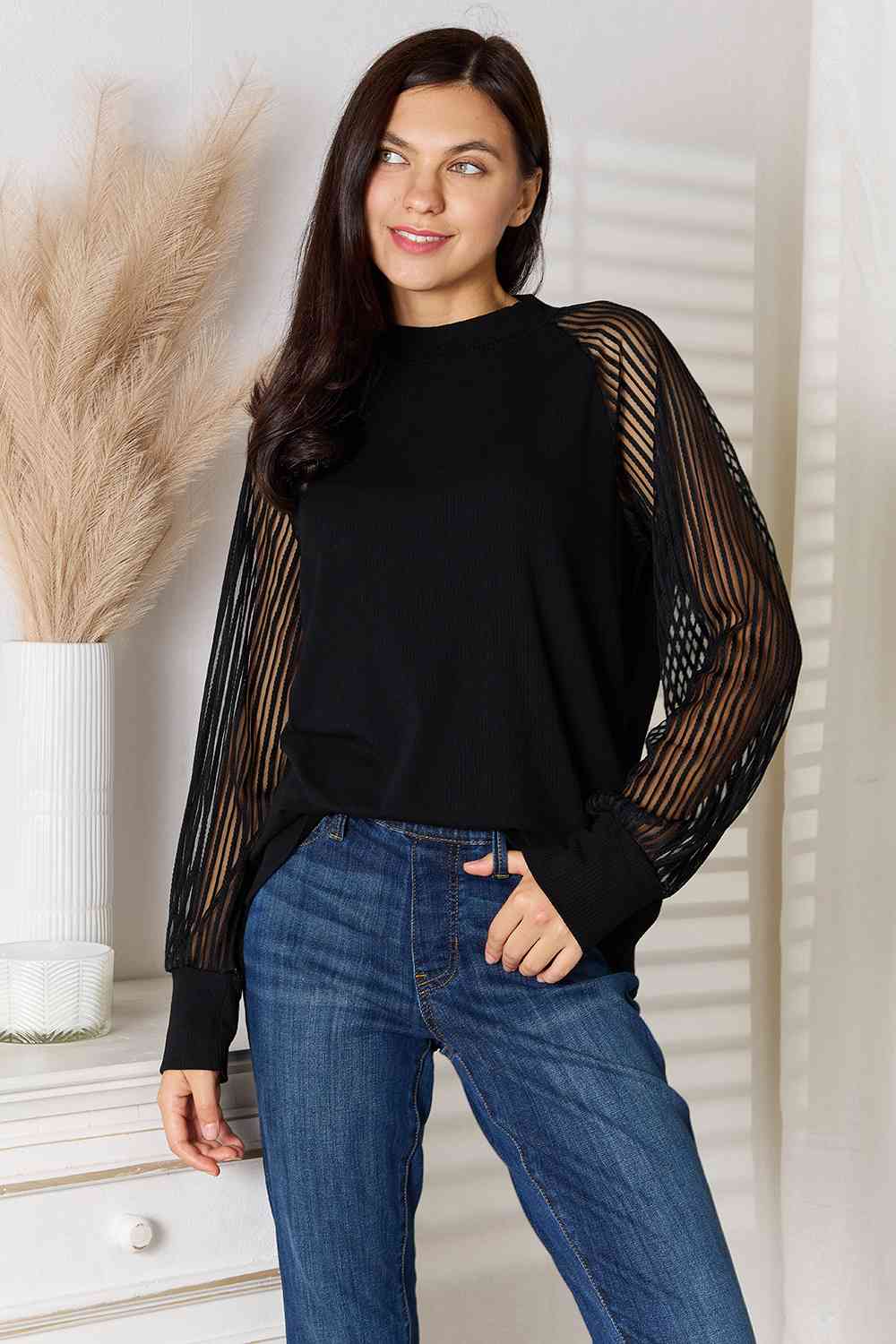 Double Take Round Neck Raglan Sleeve Blouse Trendsi