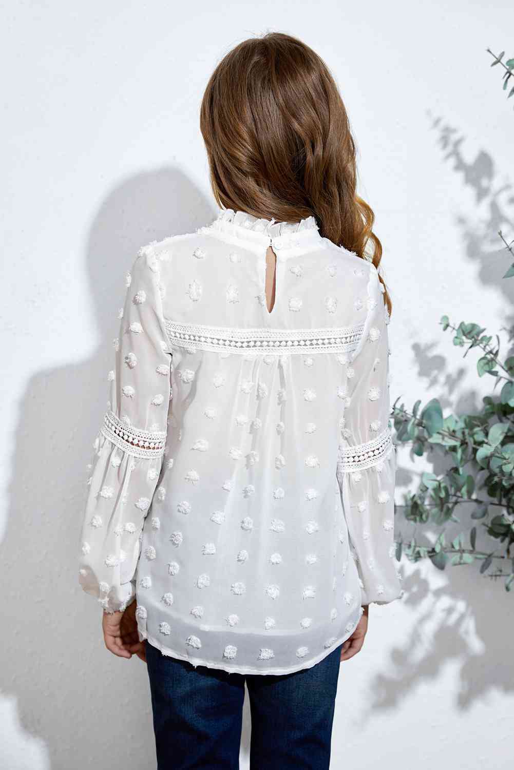 Girls Swiss Lace Notched Blouse Trendsi