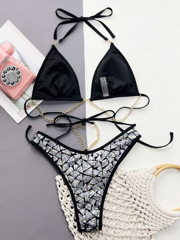 Sequin Halter Neck Two-Piece Bikini Set Trendsi