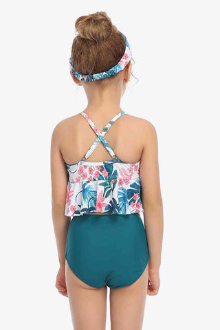 Botanical Print Crisscross Ruffled Two-Piece Swim Set Trendsi