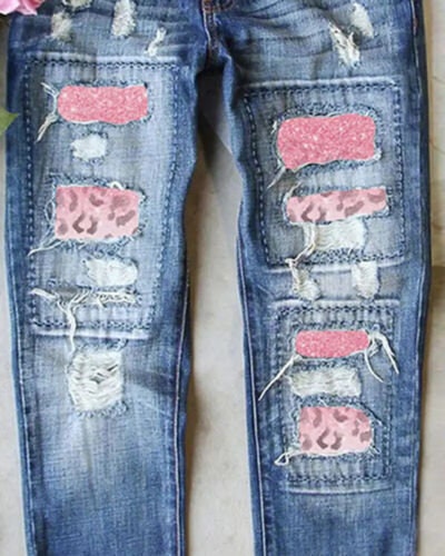 Pink Cheetah Print Ripped Jeans Fashion Boss 21
