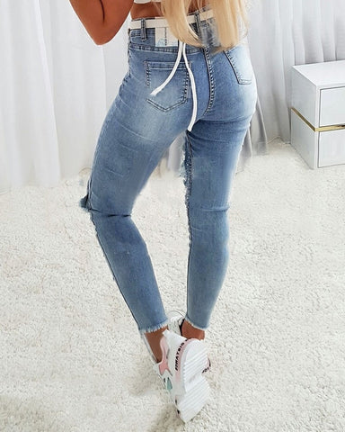 Lace Cutout Ripped Skinny Jeans Fashion Boss 21