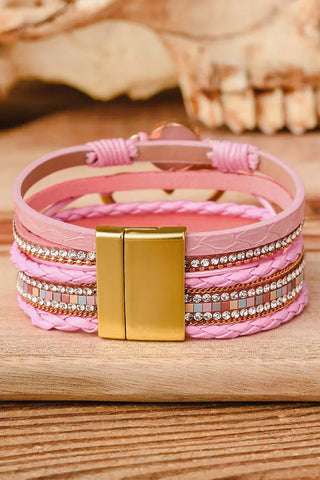 Pink Bohemian Heart Rhinestone Magnetic Buckle Bracelet Fashion Boss 21