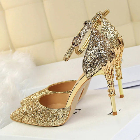 Gold Ankle Stileto Pumps Fashion Boss 21