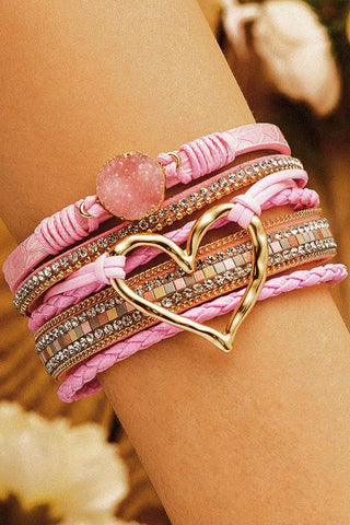 Pink Bohemian Heart Rhinestone Magnetic Buckle Bracelet Fashion Boss 21