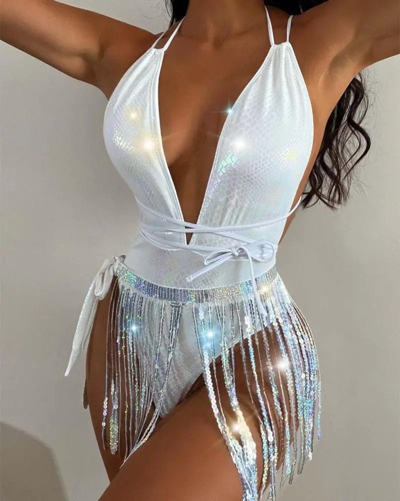 One-Piece Swimsuit With Tassel Trim Cover Up Fashion Boss 21