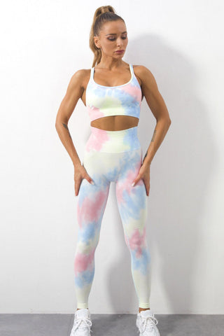 2pcs Tie Dye Yoga Bra and High Waist Leggings Set Fashion Boss 21