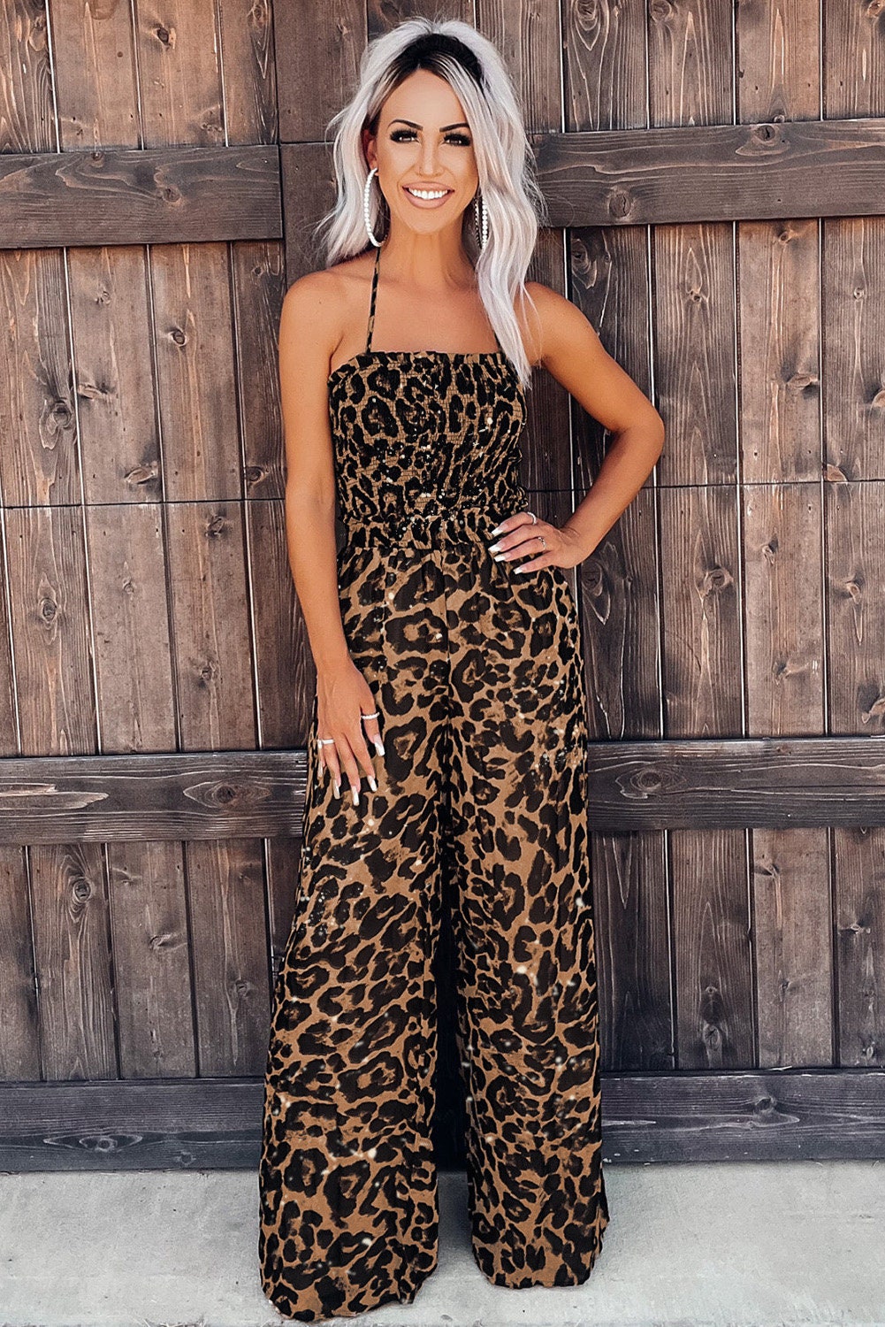 Leopard Print Halter Neck Backless Wide Leg Jumpsuit Fashion Boss 21