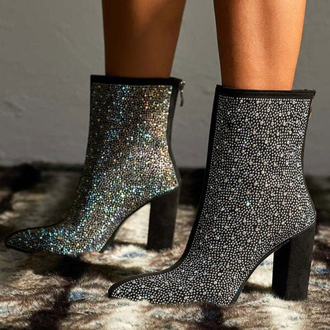 Rhinestone Glitter Pointed Toe Boots Fashion Boss 21