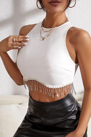 Rhinestone Fringe Cropped Tank Top Fashion Boss 21