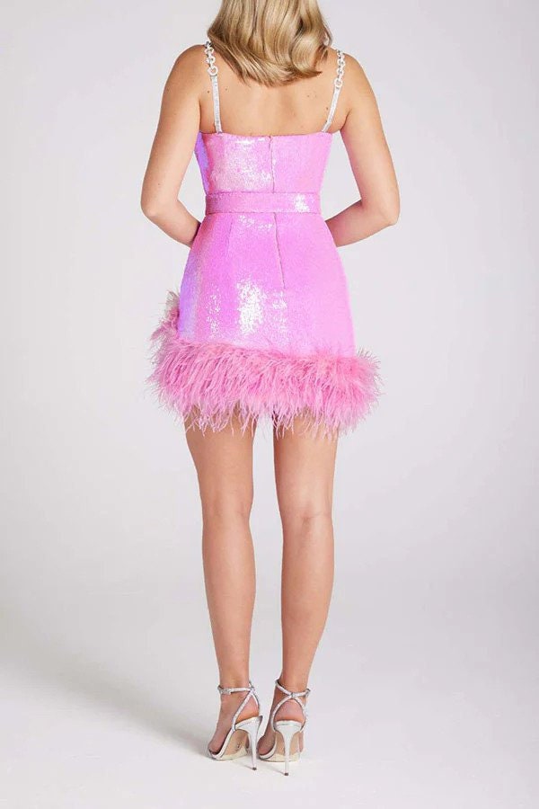 Pink Sequin Mini Dress Fashion Boss 21