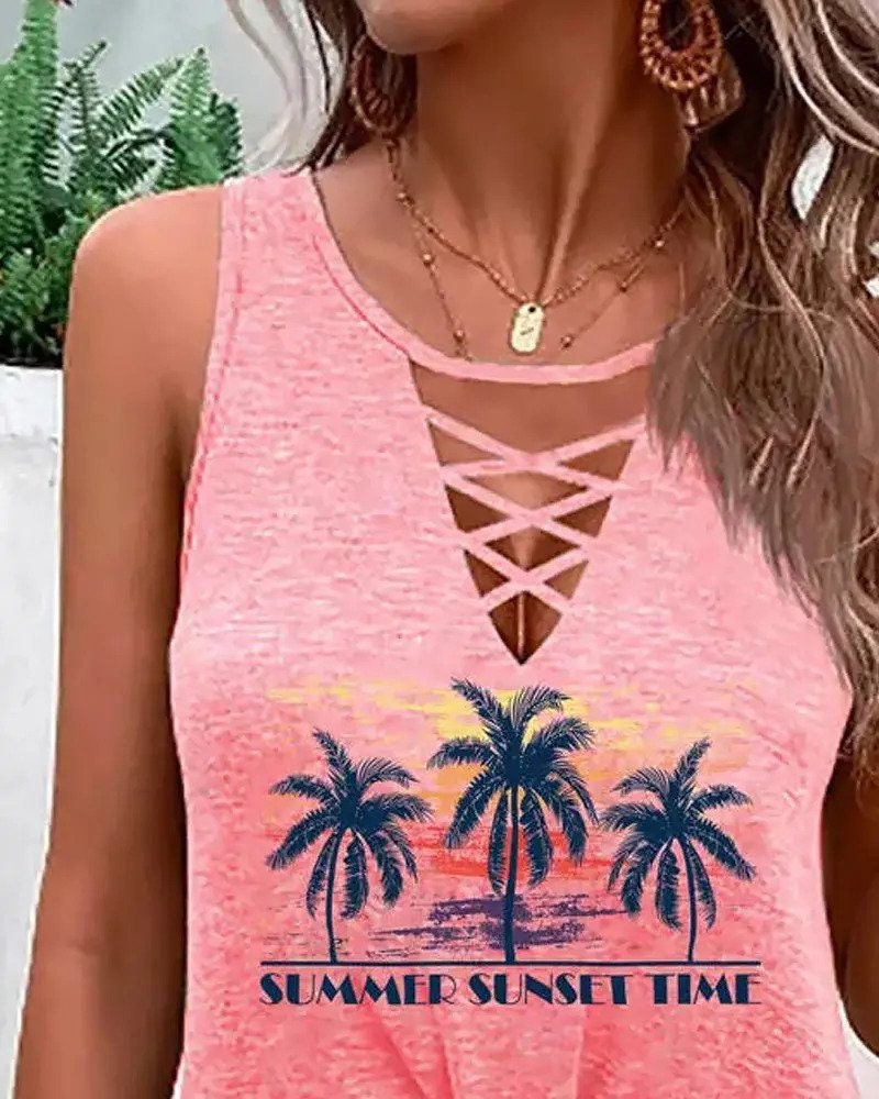 Coconut Tree Cutout Tank Top Fashion Boss 21