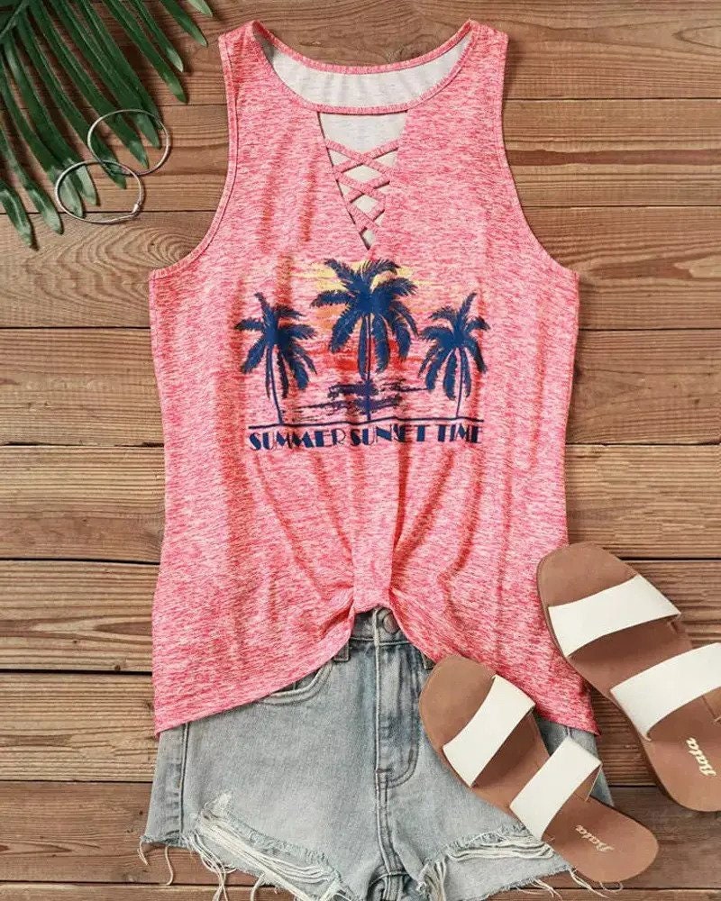 Coconut Tree Cutout Tank Top Fashion Boss 21