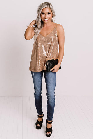 Apricot Spaghetti Strap Sequin Tank Top Fashion Boss 21