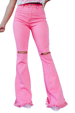 Pink Vintage High Waist Flare Leg Jeans Fashion Boss 21