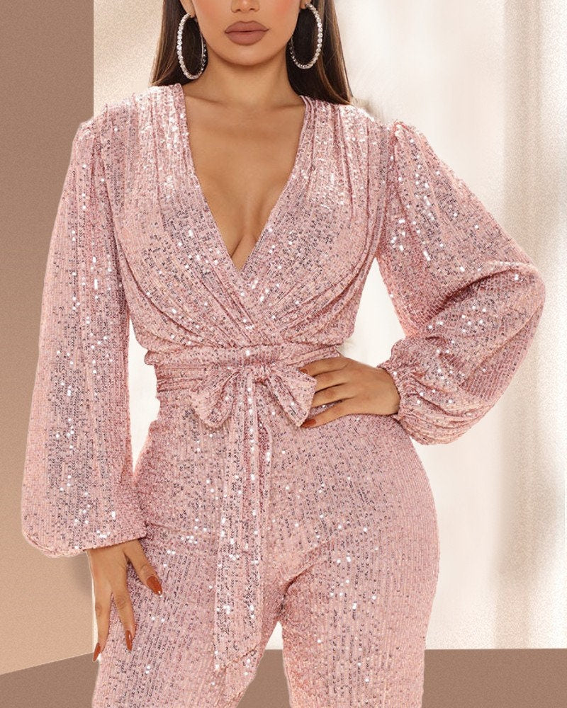 Sexy V-Neck Sequined Women Jumpsuit Fashion Boss 21